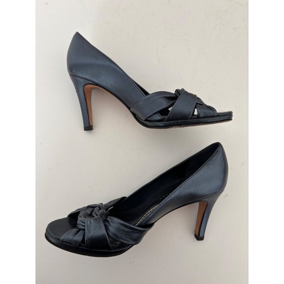 Antonio Melani Heels 6 Leather Peep Toe Knot Front Preppy Quiet Luxury Old Money - Picture 5 of 14